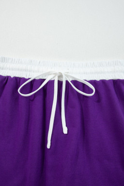 Tillandsia Purple Varsity Stripe Detail Drop Shoulder Pullover Mini Skort Set