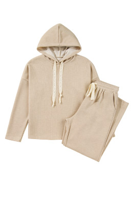 Jet Stream Drawstring Pullover Hoodie and High Waist Pants Corduroy Suit
