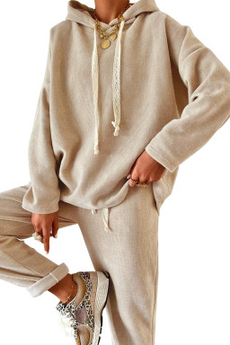 Jet Stream Drawstring Pullover Hoodie and High Waist Pants Corduroy Suit