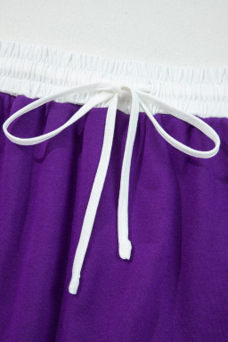 Tillandsia Purple Varsity Stripe Detail Drop Shoulder Pullover Mini Skort Set