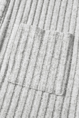 Gray Ribbed Knit Open Front Tunic Cardigan with Pockets