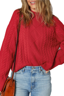 Fiery Red Cable Knit Baggy Sweater