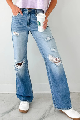 Myosotis Mid Rise Distressed Straight Leg Jeans
