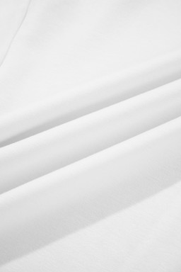 White Solid Color Zip Up Knit Puff Sleeve Jacket