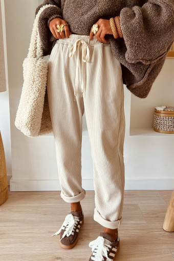 Jet Stream Drawstring Elastic Waist Corduroy Pants