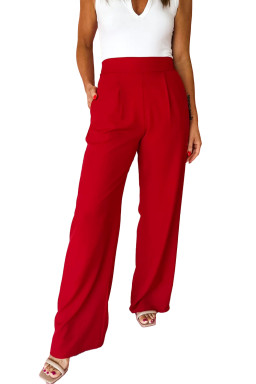 Fiery Red Pleated Detail Pull On Pants