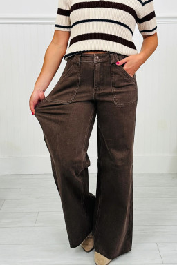 Dark Brown Retro Washed Patch Pocket Loose Jeans