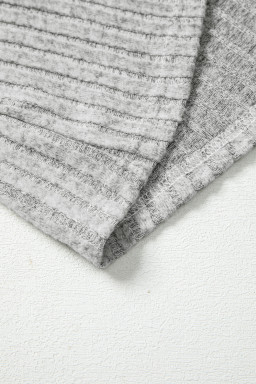 Gray Ribbed Knit Open Front Tunic Cardigan with Pockets