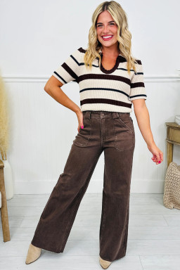 Dark Brown Retro Washed Patch Pocket Loose Jeans