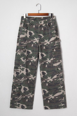Green Camo Multi Pocket Cargo Wide Leg Jeans
