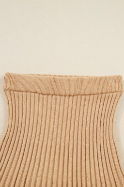 Smoke Gray Lantern Sleeve Sweater Pleated Knitted Mini Skirt Set