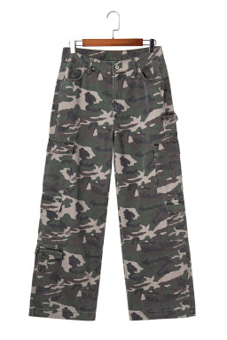Green Camo Multi Pocket Cargo Wide Leg Jeans