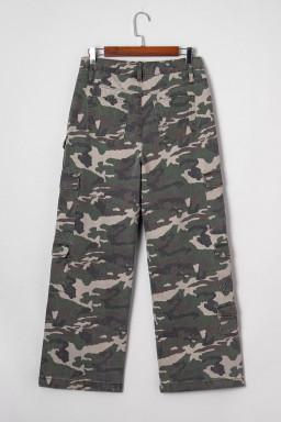 Green Camo Multi Pocket Cargo Wide Leg Jeans