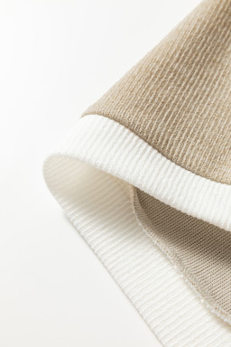 Beige Contrast Color Trim Knit Drop Shoulder Loose Top