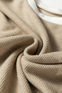 Beige Contrast Color Trim Knit Drop Shoulder Loose Top