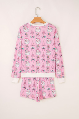 Pink Santa Claus Graphic Christmas Tree Pajama Set