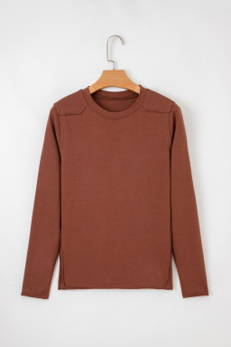 Chestnut Raw Seam Detail Solid Color Long Sleeve Top