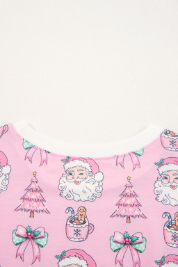 Pink Santa Claus Graphic Christmas Tree Pajama Set