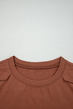 Chestnut Raw Seam Detail Solid Color Long Sleeve Top