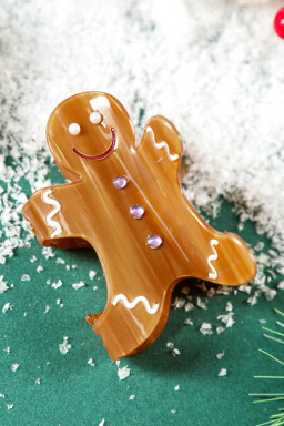 Thai Curry Pearl Rhinestone Gingerbread Man Hair Claw Clip