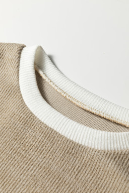 Beige Contrast Color Trim Knit Drop Shoulder Loose Top