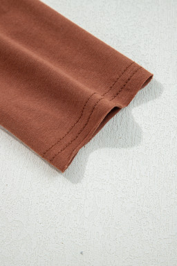 Chestnut Raw Seam Detail Solid Color Long Sleeve Top