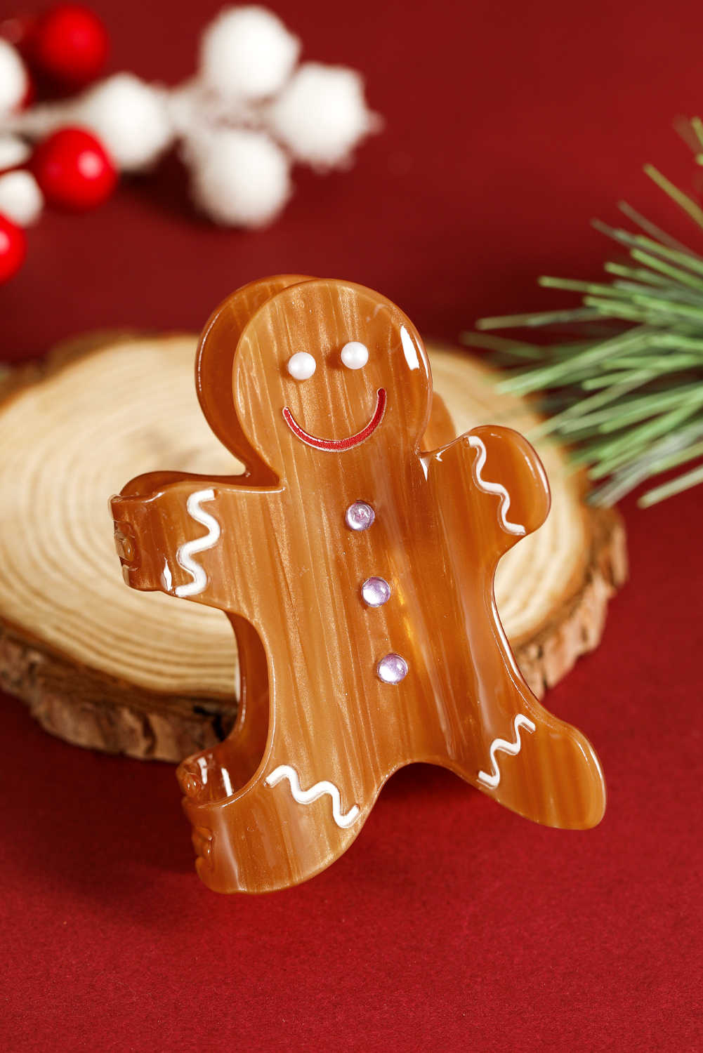 Thai Curry Pearl Rhinestone Gingerbread Man Hair Claw Clip