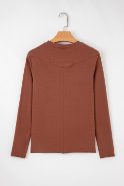 Chestnut Raw Seam Detail Solid Color Long Sleeve Top