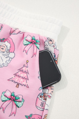 Pink Santa Claus Graphic Christmas Tree Pajama Set