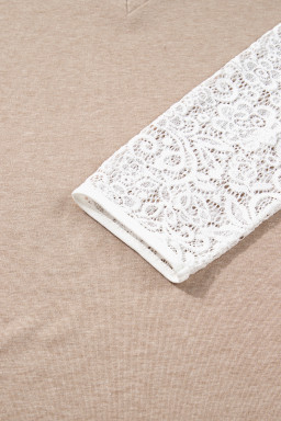 Oatmeal Lace Patchwork Sleeve V Neck Top
