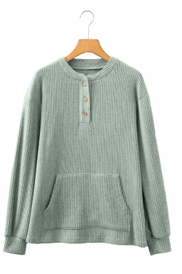 Clearly Aqua Ribbed Texture Drop Shoulder Henley Knit Top