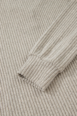 Simply Taupe Ribbed Texture Drop Shoulder Henley Knit Top