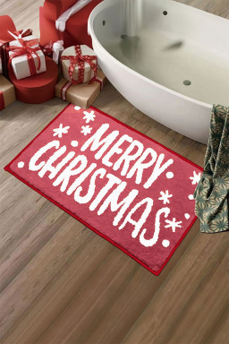 Fiery Red MERRY CHRISTMAS Plush Entrance Mat