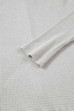 Light Grey Textured Knit Drawstring Cowl Neck Oversized Top