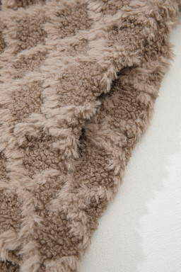 Chestnut Sherpa Rhombus Zip Up Side Pocket Hooded Jacket