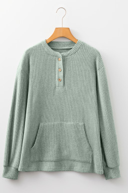Clearly Aqua Ribbed Texture Drop Shoulder Henley Knit Top