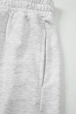 Light Grey Bow Embroidery Long Sleeve Pullover and High Waist Shorts Set