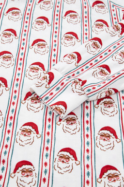 White Christmas Santa Claus Print Long Sleeve Pajama Set