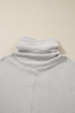 Light Grey Textured Knit Drawstring Cowl Neck Oversized Top