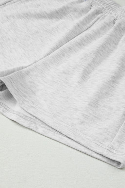 Light Grey Bow Embroidery Long Sleeve Pullover and High Waist Shorts Set