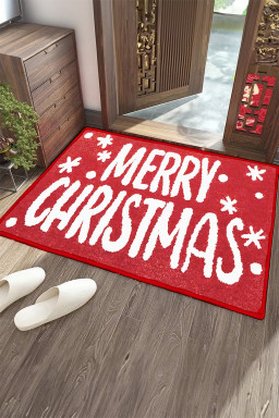 Fiery Red MERRY CHRISTMAS Plush Entrance Mat