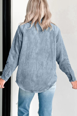 Stone Blue Plaid Corduroy Reversible Button Up Jacket