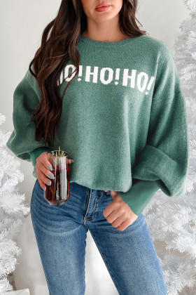 Blackish Green MERRY CHRISTMAS HO HO HO Drop Shoulder Loose Sweater