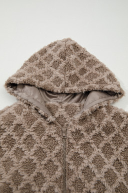 Chestnut Sherpa Rhombus Zip Up Side Pocket Hooded Jacket