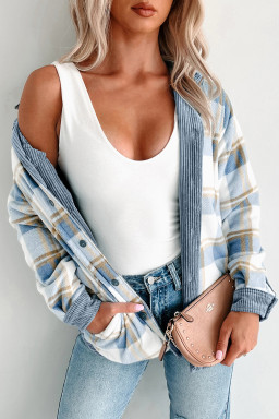 Stone Blue Plaid Corduroy Reversible Button Up Jacket