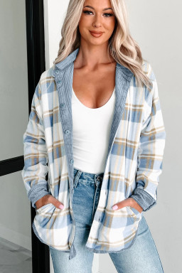 Stone Blue Plaid Corduroy Reversible Button Up Jacket