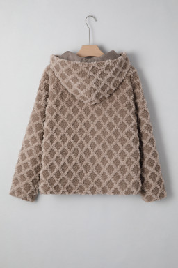 Chestnut Sherpa Rhombus Zip Up Side Pocket Hooded Jacket