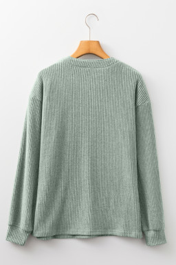 Clearly Aqua Ribbed Texture Drop Shoulder Henley Knit Top
