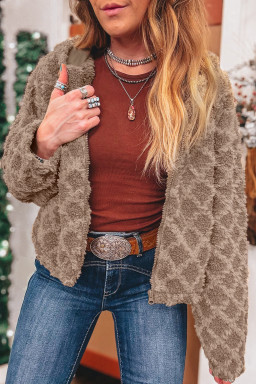 Chestnut Sherpa Rhombus Zip Up Side Pocket Hooded Jacket