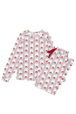 White Christmas Santa Claus Print Long Sleeve Pajama Set